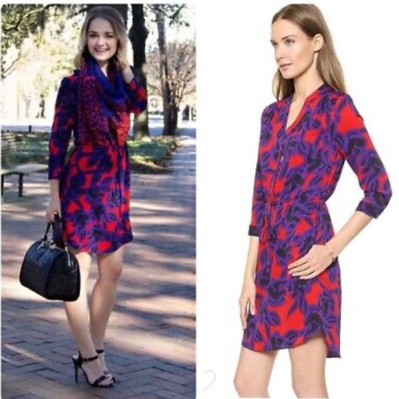 DVF Diane von Furstenberg Poppy Floral Print Silk FREYA Shirt Dress.Sz4 - Picture 1 of 5